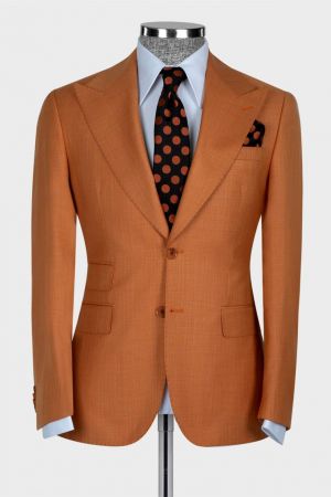 Orange Peaked Lapel Prom Men Suit with 3-Pieces