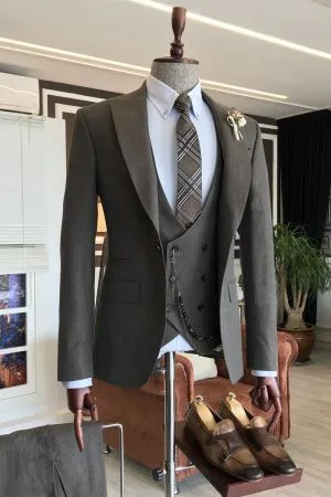 Dark Brown 3-Piece Business Suit with One Button