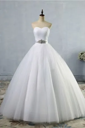 A-line Sweetheart Neck Floor-length Tulle Bridal Dress With Beading