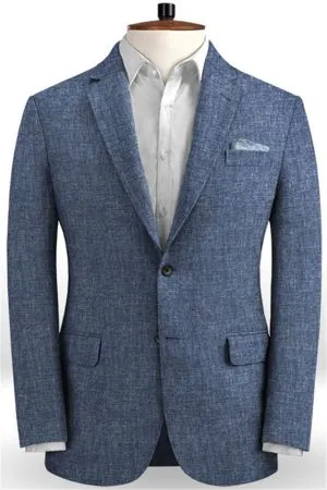 Navy Blue Linen Men Suits