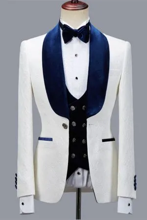 White Jacquard Shawl Lapel Men's Suit for Wedding