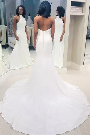 Mermaid Halter-neck Sleeveless Bridal Dress With Sweep / Brush Train