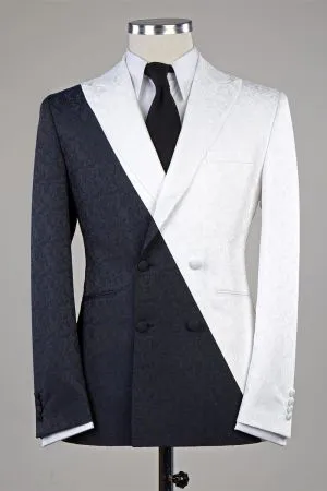 White And Black Double Breasted Slim Fit Men Suit