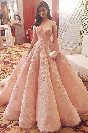 Ball Gown Scoop Neck Sweep / Brush Train Bridal Gown With Appliques