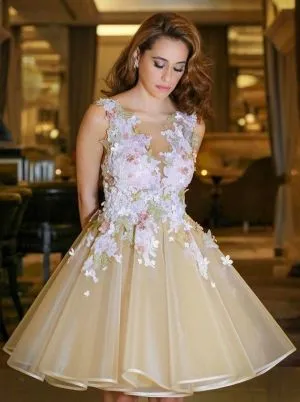 A-line Scoop Neck Sleeveless Mini Party Dress With Flower(s)