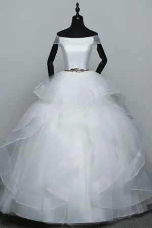 A-line Bateau Neck Floor-length Tulle Bridal Attire