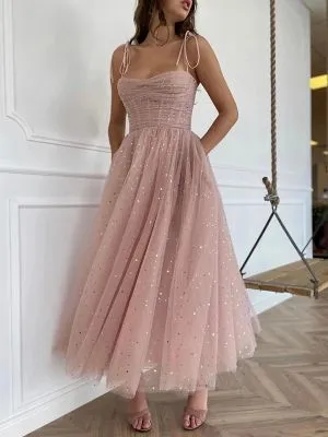 A-line Spaghetti Straps Sleeveless Mini Tulle Party Dress