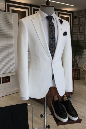 White Slim Fit Business Suit with Notched Lapel