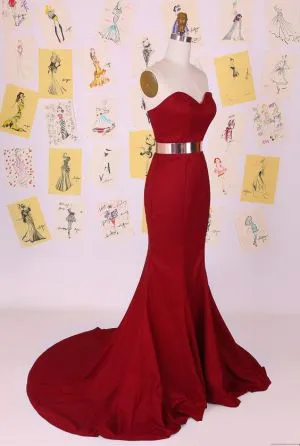 Mermaid Sweetheart Neck Sleeveless Satin Prom Dress With Sweep / Brush Train