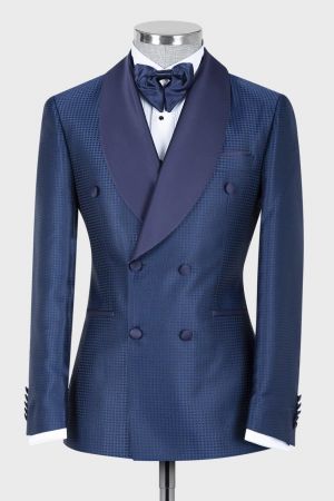 Navy Double Breasted Shawl Lapel Wedding Suit