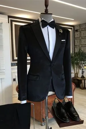 Black Velvet Slim Fit Men's Suit for Wedding