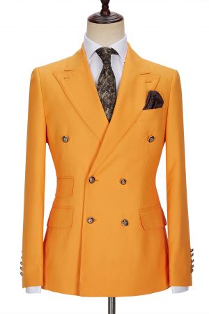 Orange Double Breasted Peaked Lapel Men Suit