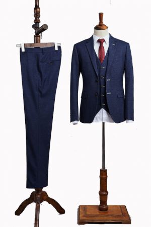 Blue 3 Pieces Notched Lapel Custom Business Suit