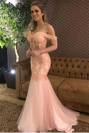 Mermaid Off-the-shoulder Sleeveless Sweep / Brush Train Formal Dress With Lace