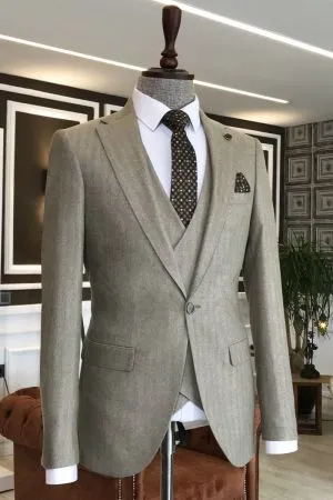 Light Khaki Notched Lapel Business Suit