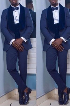 Dark Navy Shawl Lapel Slim Fit Wedding Suit