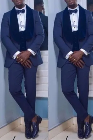 Dark Navy Shawl Lapel Slim Fit Wedding Suit