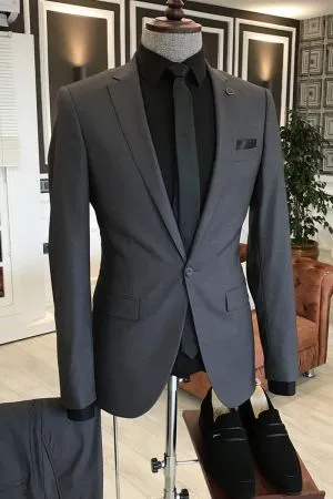 Black Slim Fit Business Men Suit with Notched Lapel
