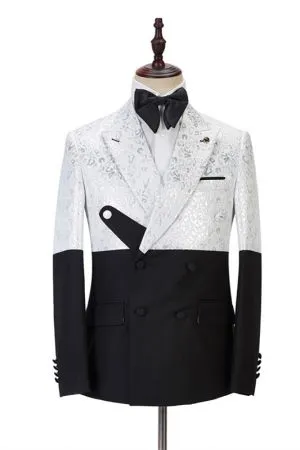 Black and White Jacquard Men's Suit