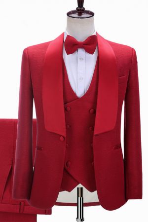 Red Three-Piece Shawl Lapel Wedding Suit
