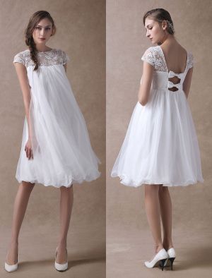 A-line Short Sleeves Mini Lace Bridal Attire With Lace