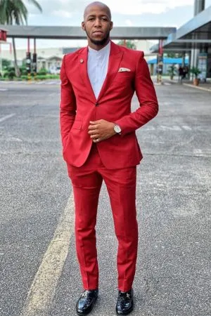 Red Peaked Lapel  Prom Men Suit