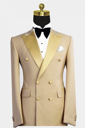 Gold Double Breasted Bespoke Men Suit with Peaked Lapel for Prom
