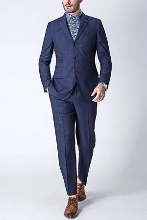 Navy Blue Single Breasted Wool Blend Men's Business Suit with Three Buttons Short Notch Lapel