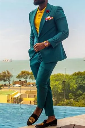 Dark Green Peaked Lapel Two Piece Prom Suit