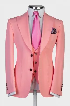 Pink Peaked Lapel Slim Fit Prom Men Suit