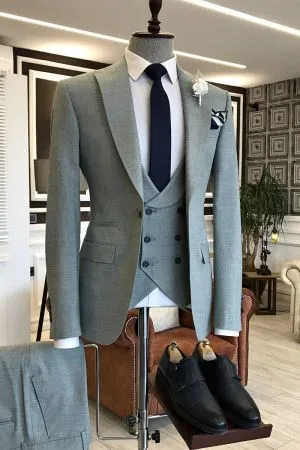 Gray Business Suit with Peaked Lapel
