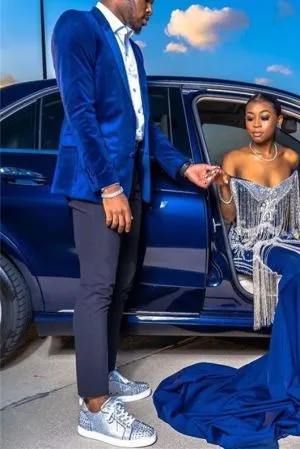 Royal Blue Velvet Prom Suit
