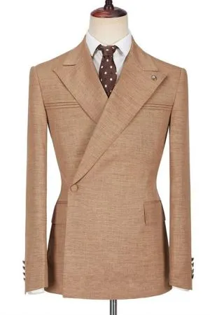 Camel Single Breasted Men's Suit with Peaked Lapel for Prom