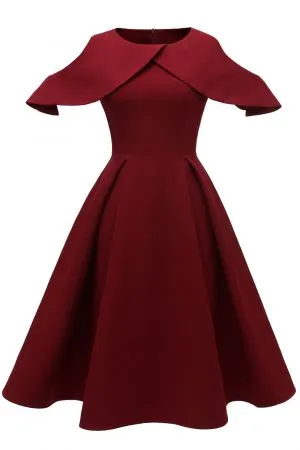 A-line Short Sleeves Knee-length Satin Chiffon Cocktail Party Gown