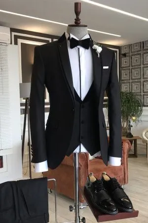 Black Notched Lapel Formal Business Suit