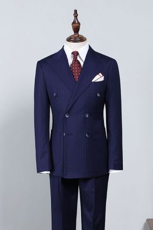 Navy Blue Striped Slim Fit Business Suit