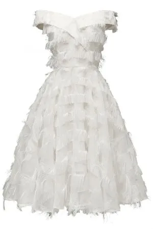 A-line Off-the-shoulder Cap Sleeves Knee-length Cocktail Party Dress With Feathers