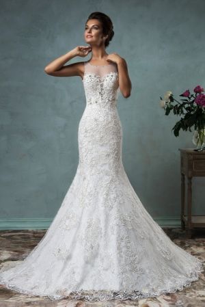 New Arrival Lace Mermaid Wedding Dress with Tulle and Sweep Train