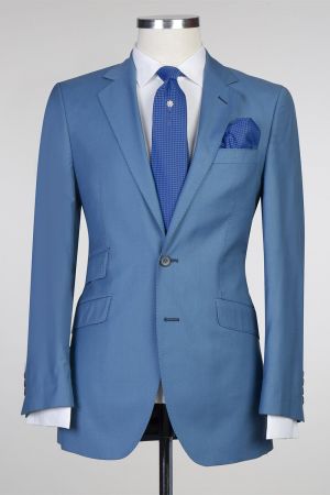 Blue Two Pieces Prom Men Suit with Notched Lapel