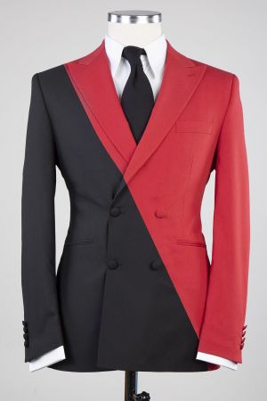 Red And Black Double Breasted Slim Fit Bespoke Men Suit