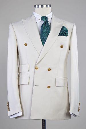 Sterling Off-White Double Breasted Suit with Gold Embossed Buttons