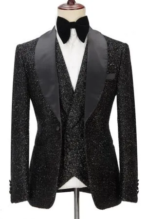 Black Three Pieces Bespoke Wedding Suit for Men with Shawl Lapel