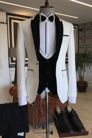 Black White Wedding Tuxedo with Shawl Lapel