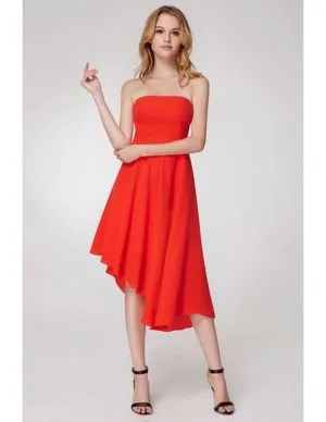 Orange Short  Asymmetrical Hem Chiffon Bridesmaid Dress