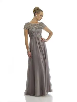 A-line Jewel Neck Floor-length Evening Gown With Crystal