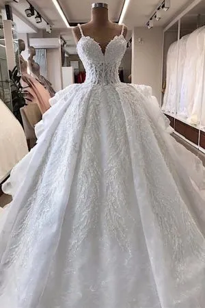 Ball Gown Spaghetti Straps Sleeveless Sweep / Brush Train Bridal Attire With Appliques