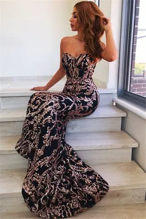 Mermaid Sweetheart Neck Sleeveless Sweep / Brush Train Evening Dress With Sequins