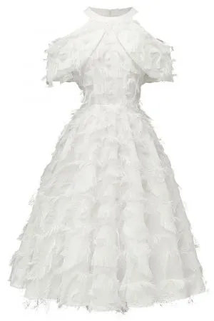 A-line Halter-neck Knee-length Party Dress With Feathers