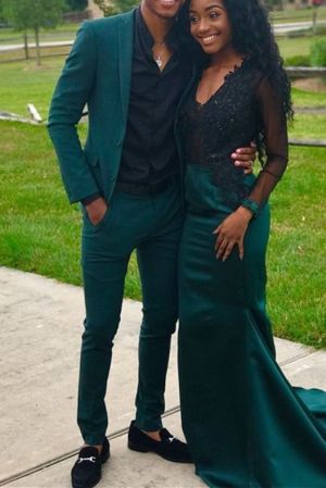Dark Green Notch Lapel Prom Suit