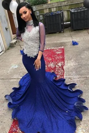 Mermaid High Neck Sweep / Brush Train Evening Dress With Appliques